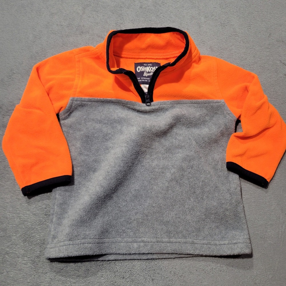 OshKosh Fleece Pullover Kids 18M Orange Gray Bgosh Quarter Zip Colorblock Sporty